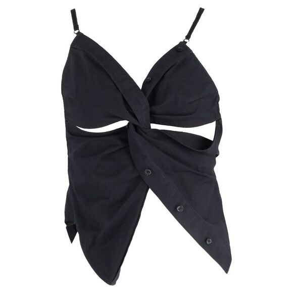 Alexander Wang Twisted Button Detail Tank Top in Black Cotton